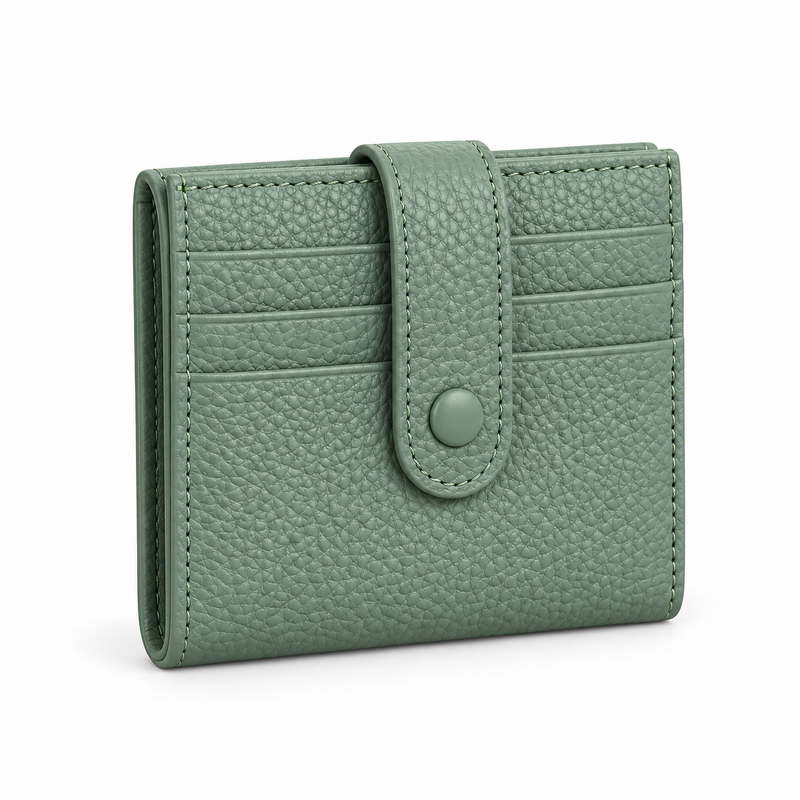 Sage Green Textured Snap Cardholder Wallet-1