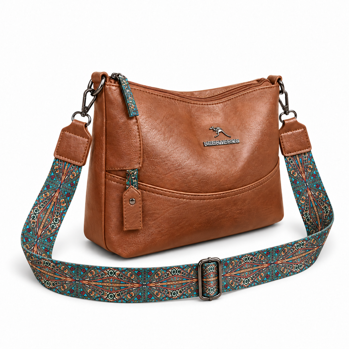 Brown Crossbody Bag With Paisley Strap-1