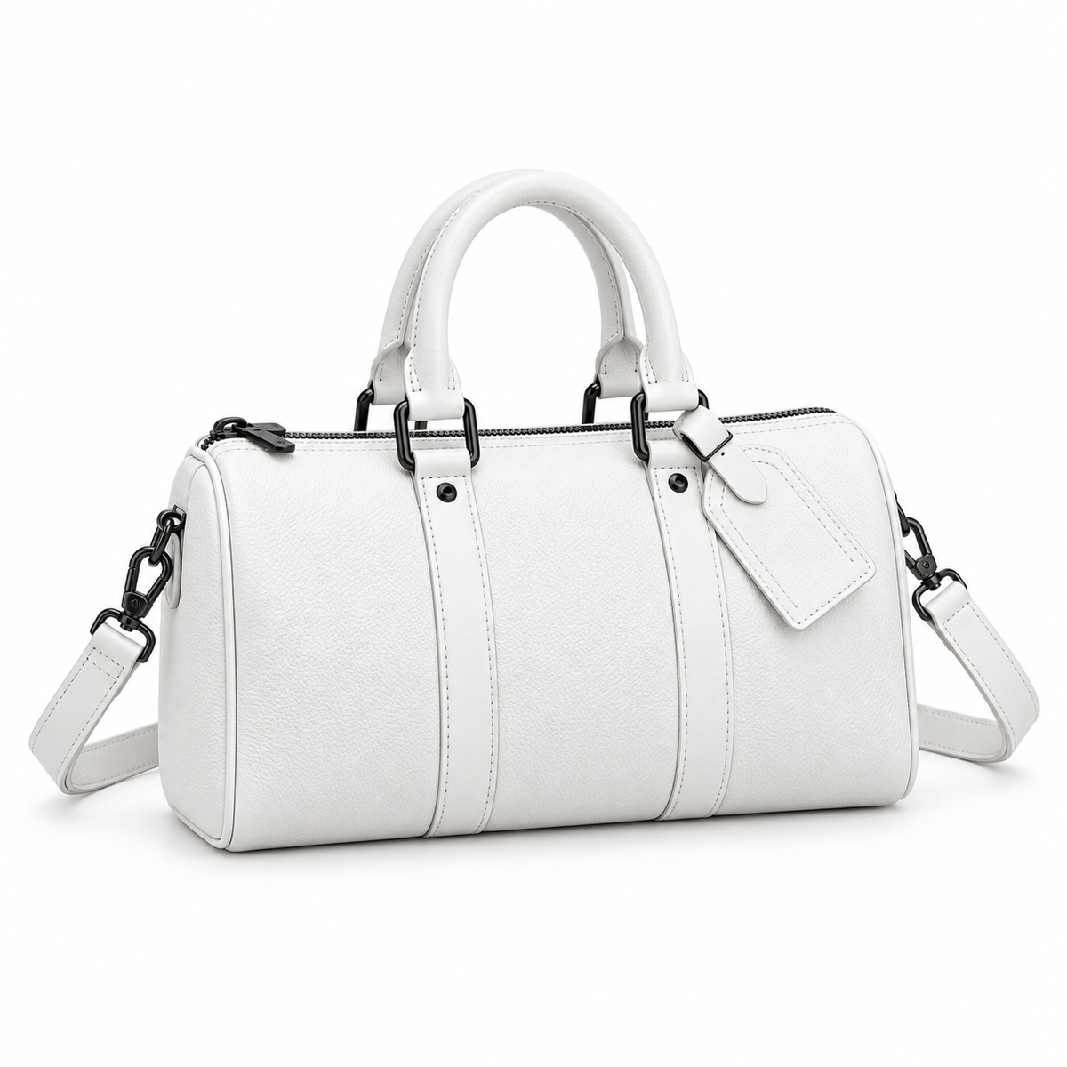 White Textured Barrel Handbag With Strap-1