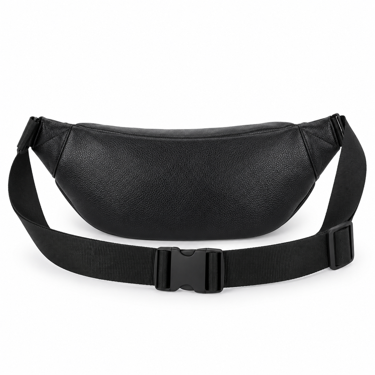 Black Textured Double Zipper Waist Bag