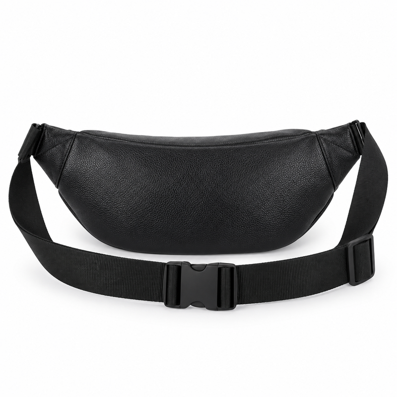 Black Textured Double Zipper Waist Bag-2