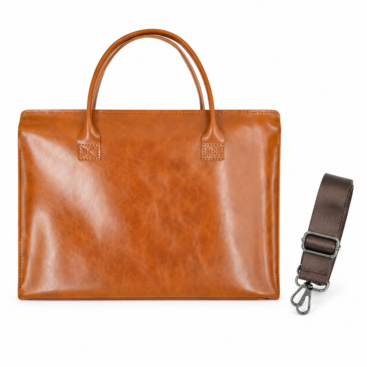 Classic Tan Leather Laptop Tote Bag-3