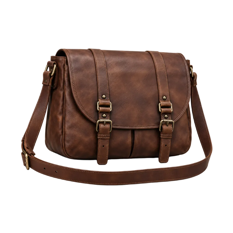 Vintage Coffee Leather Buckle Satchel Bag-1