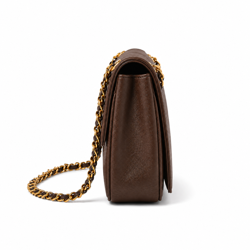Chocolate Brown Chain Strap Shoulder Bag-4