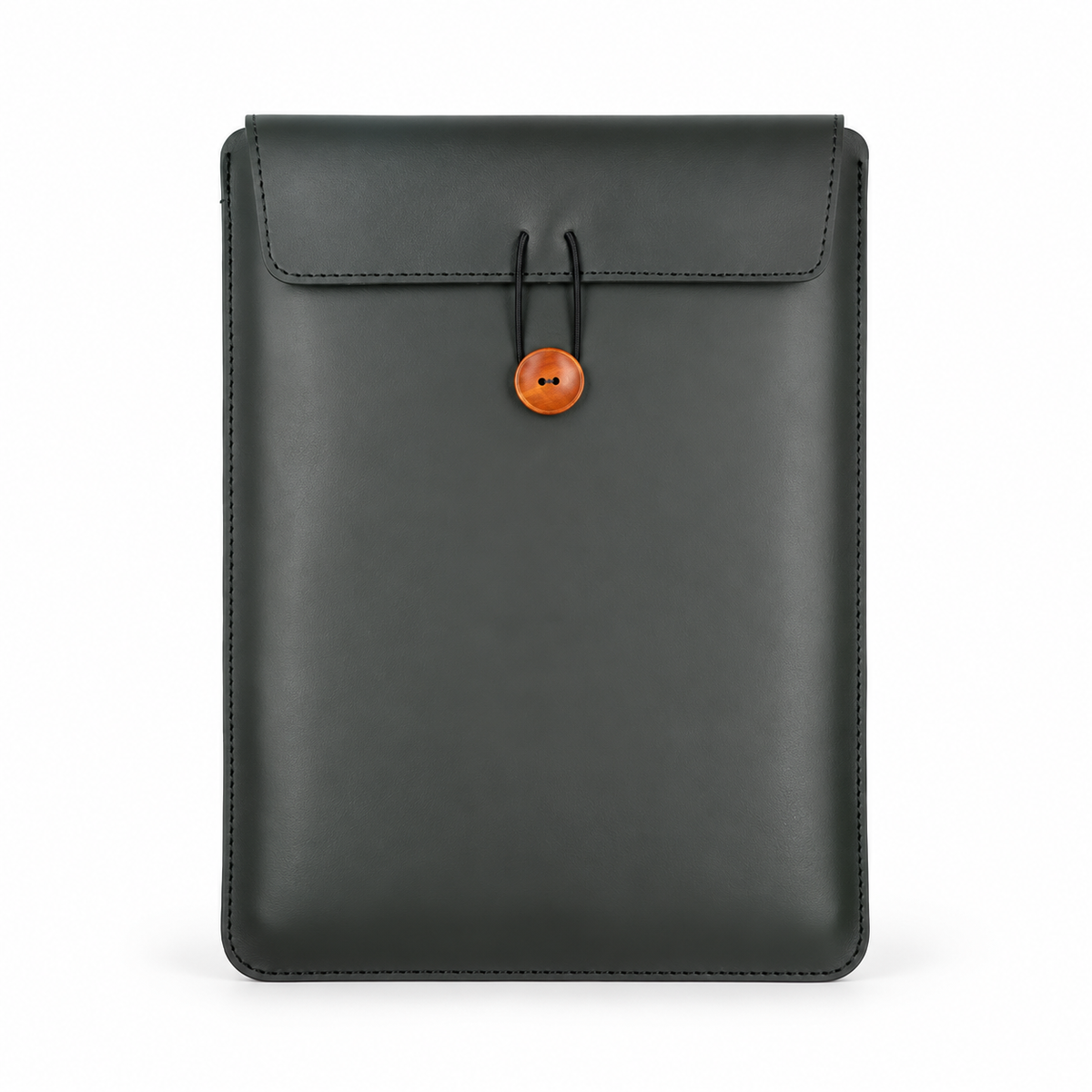 Dim Black Leather Button Laptop Bag-3