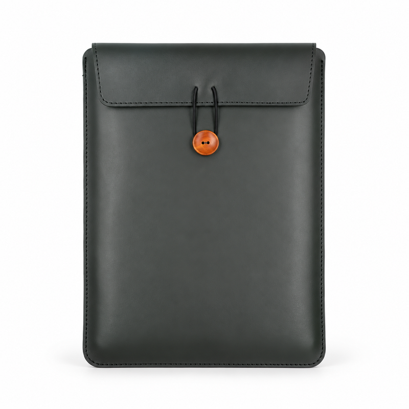 Dim Black Leather Button Laptop Bag-3