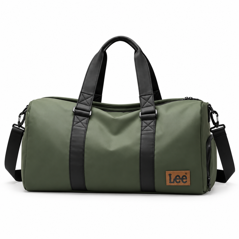 Olive Green Leather Duffel Travel Bag-4