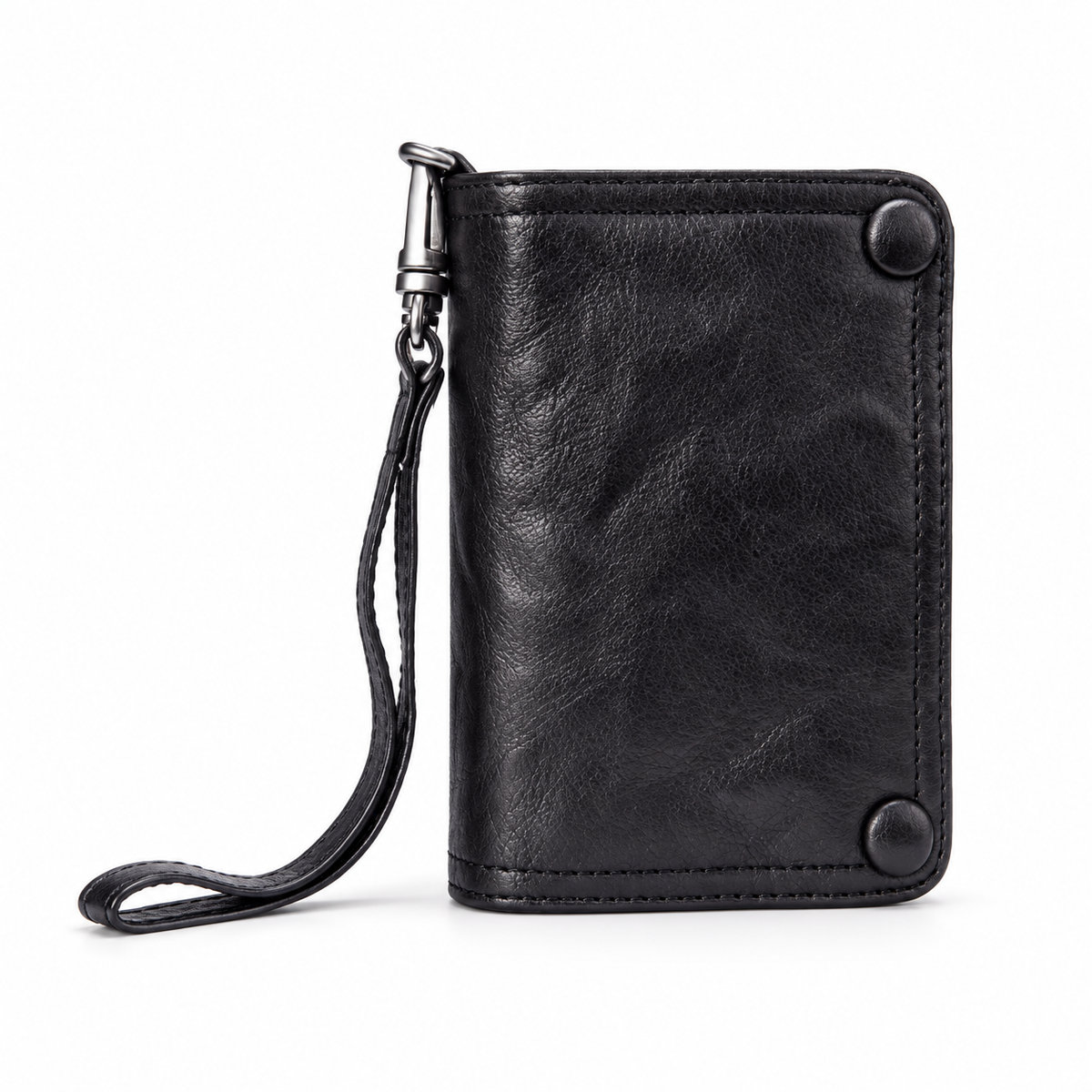 Classic Black Leather Wallet With Wristlet
