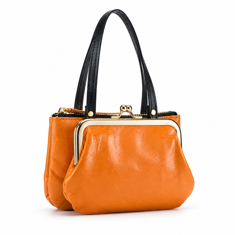 Orange Kiss Lock Double Handle Clutch-1