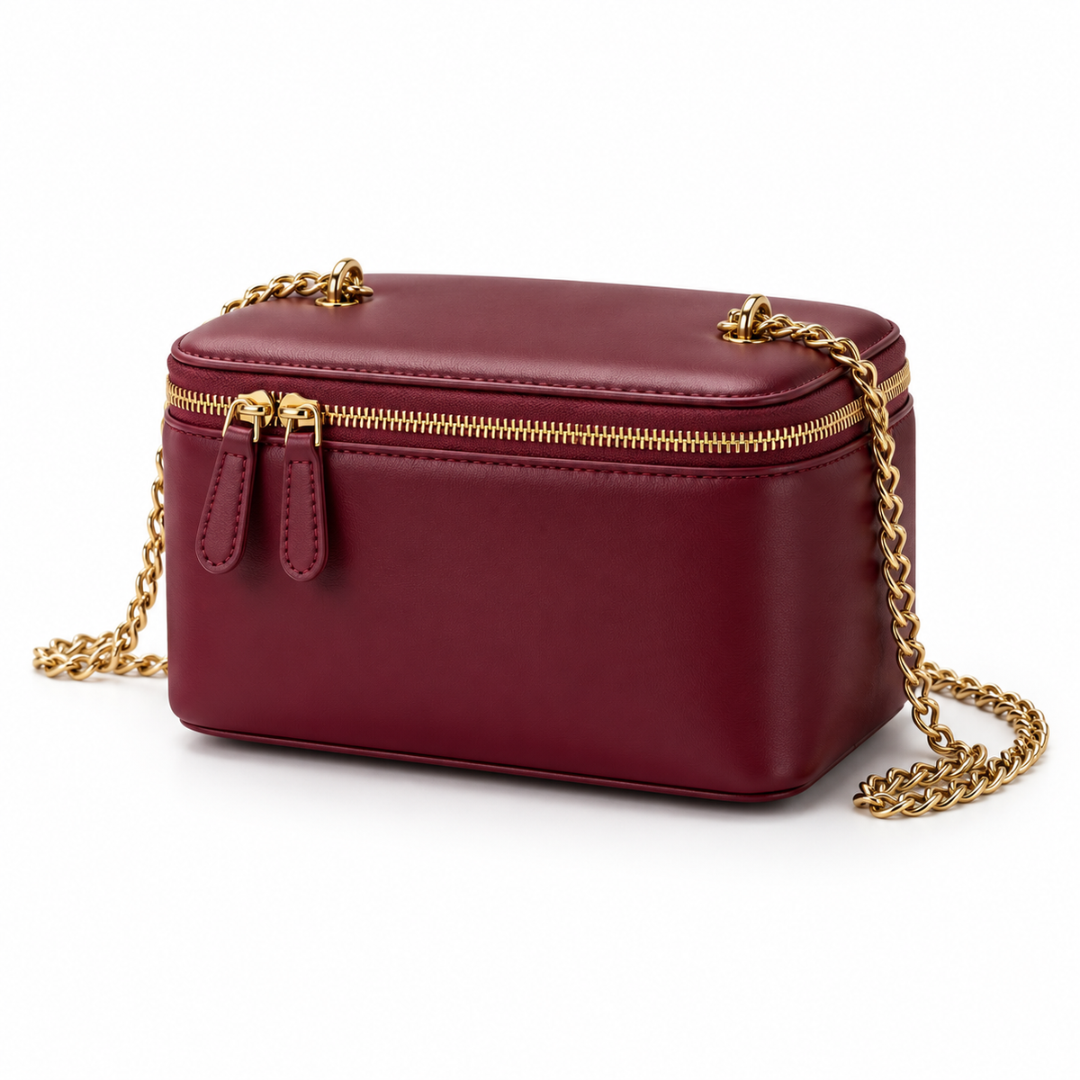 Burgundy Vegan Leather Chain Crossbody Bag-3