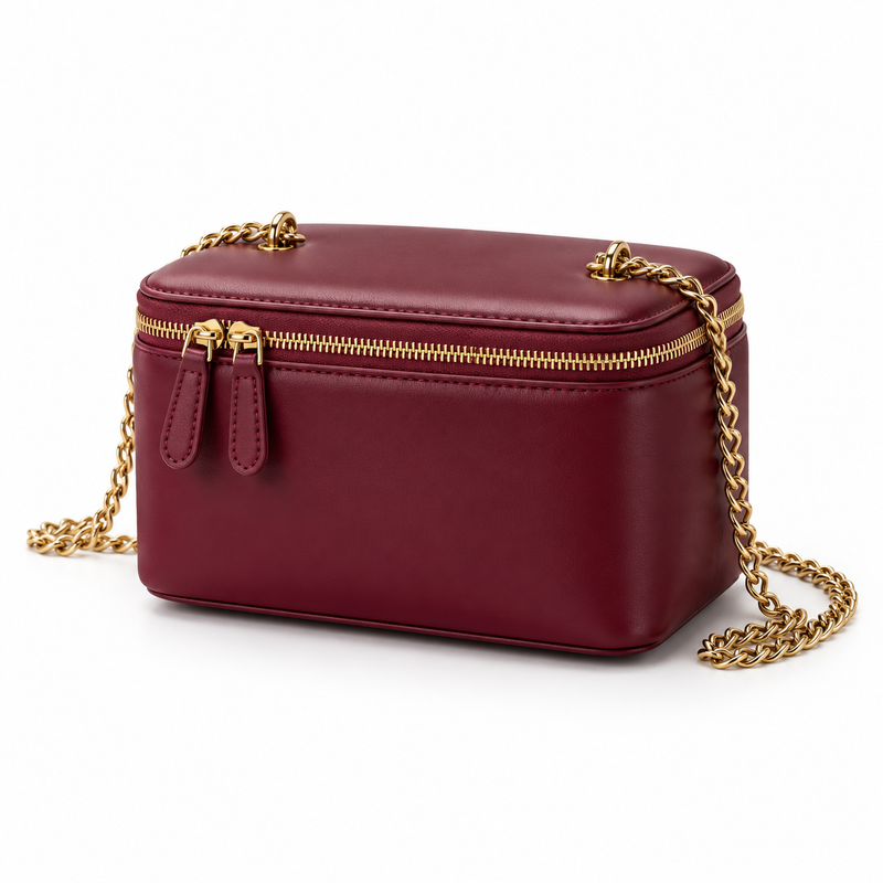 Burgundy Vegan Leather Chain Crossbody Bag-3