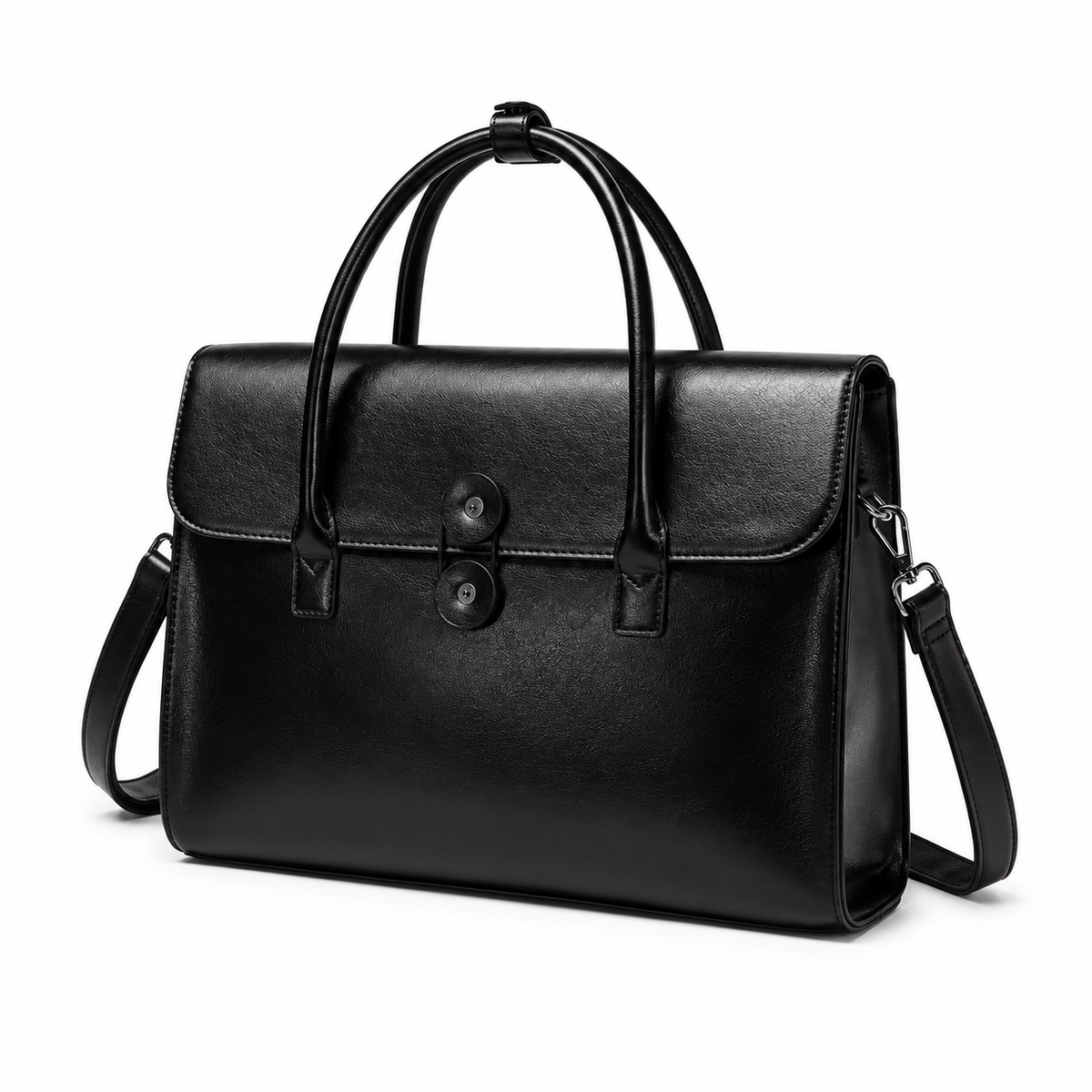 Classic Black Leather Briefcase With Handles-4