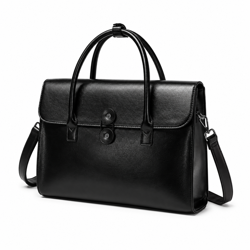 Classic Black Leather Briefcase With Handles-4