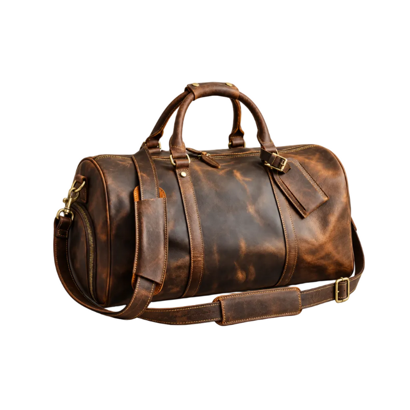 Vintage Brown Leather Travel Duffel Bag-1