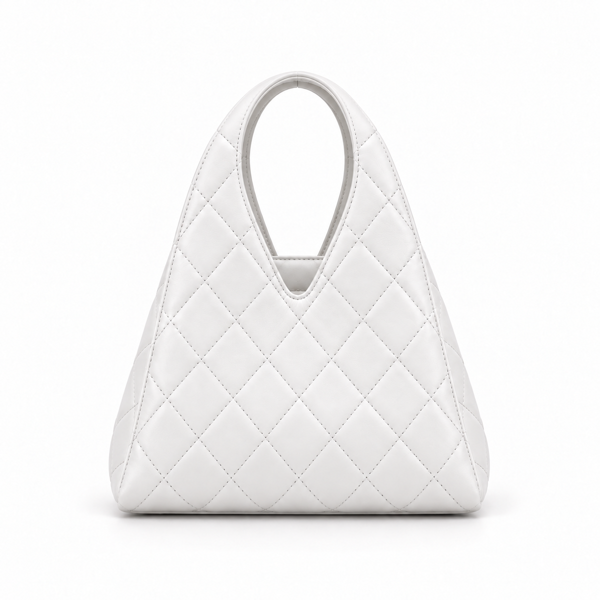 White Quilted Structured Handbag with Integrated Cutout Handle-4