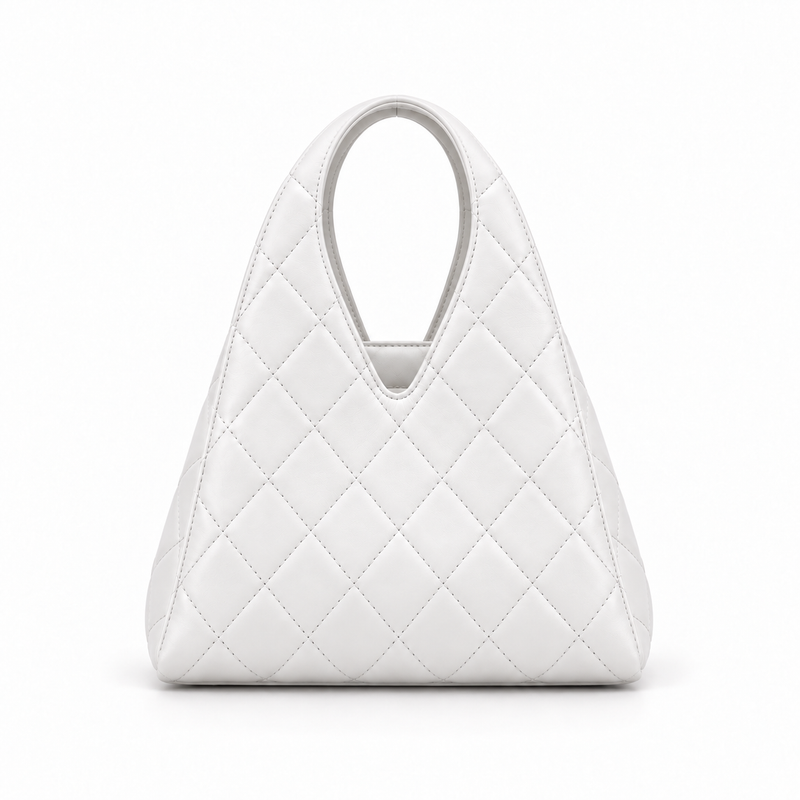 White Quilted Structured Handbag with Integrated Cutout Handle-2