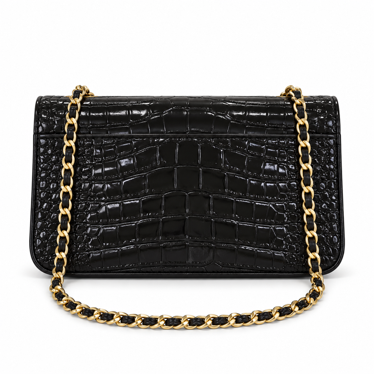 Black Crocodile Embossed Chain Crossbody Bag-2