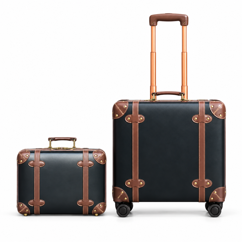 Vintage Black Brown Trim Luggage Set-4
