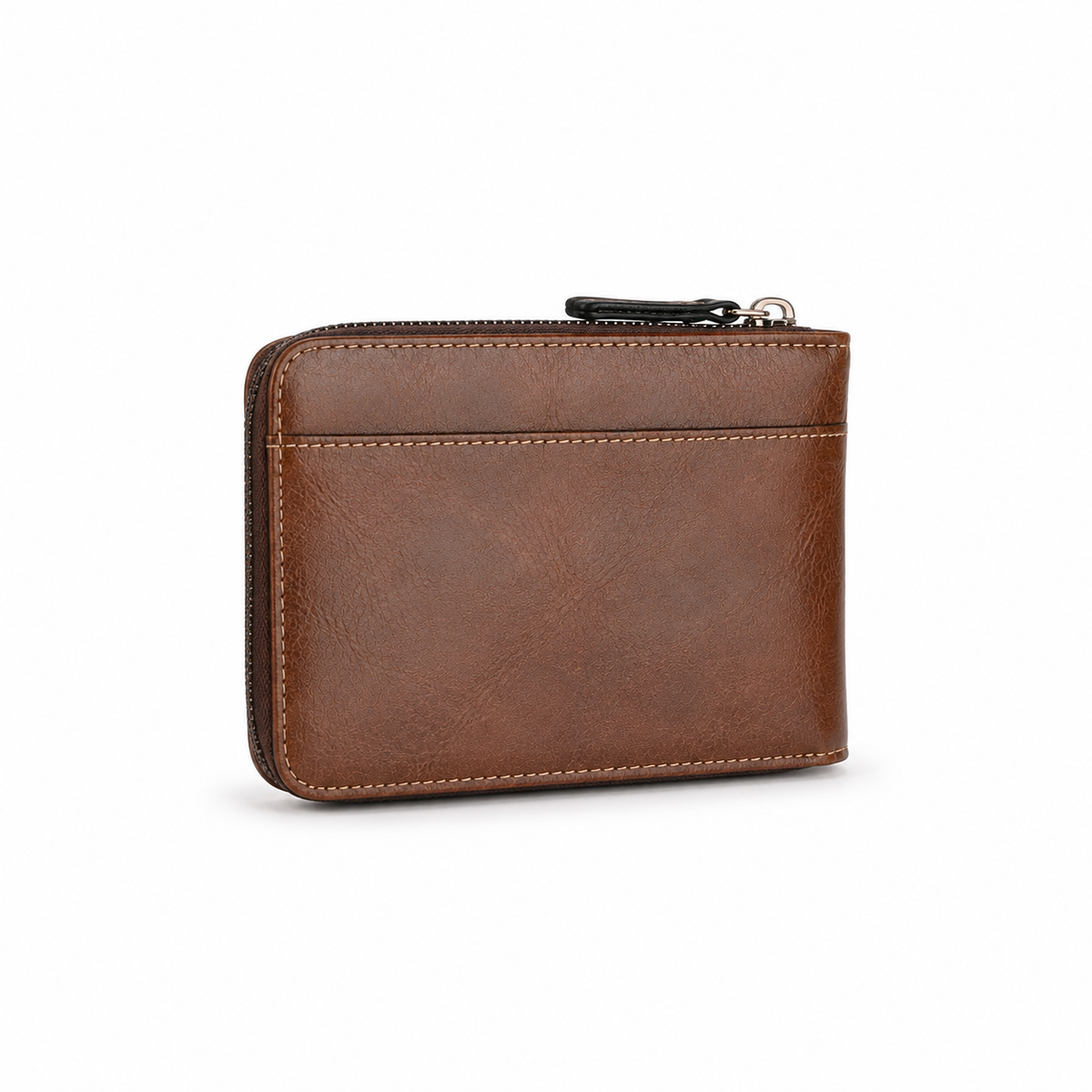 Vintage Brown Leather Zip-Around Wallet