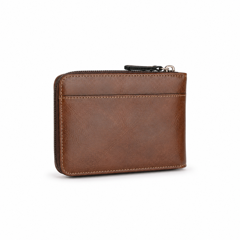 Vintage Brown Leather Zip-Around Wallet-2