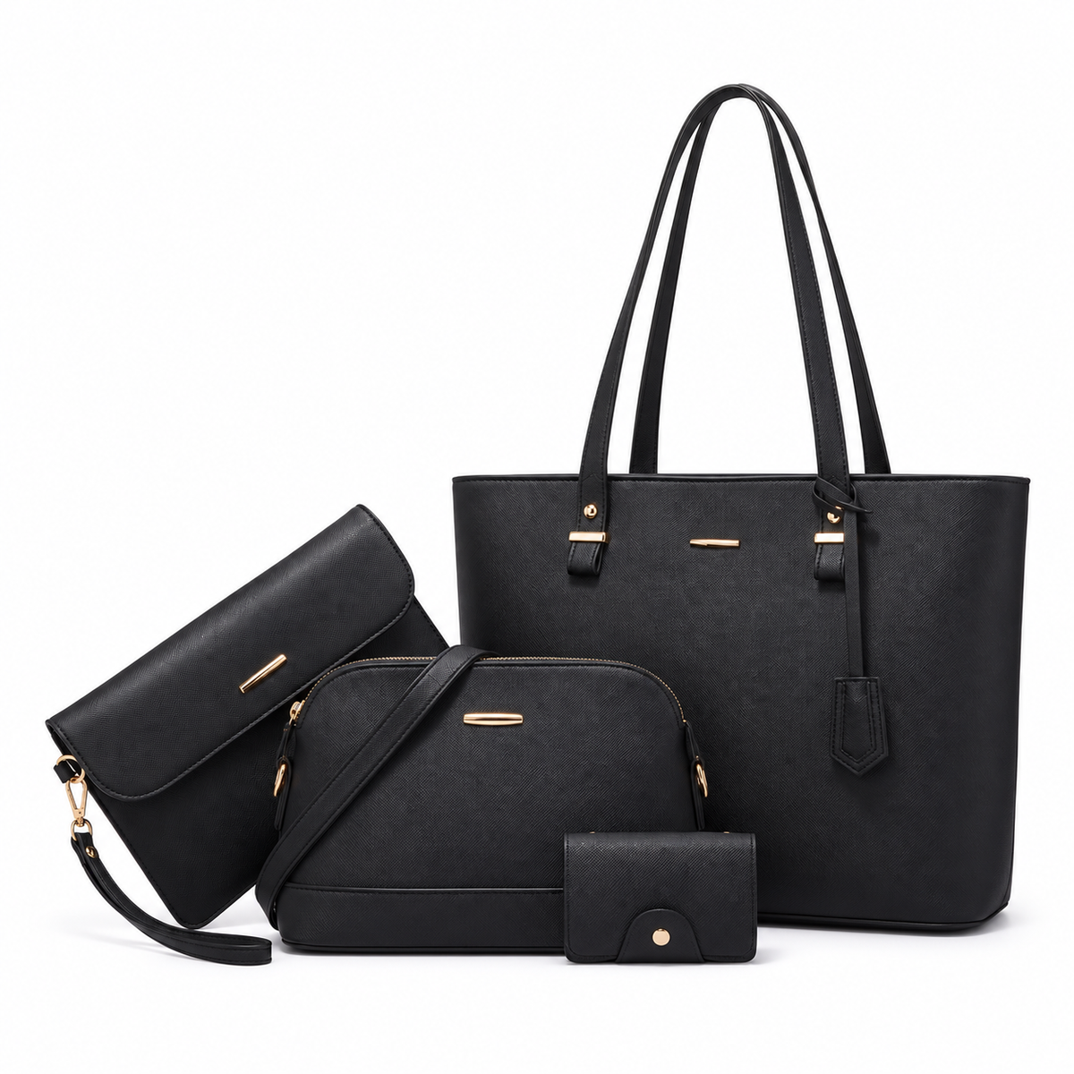 Elegant Black Four Piece Handbag Set-4