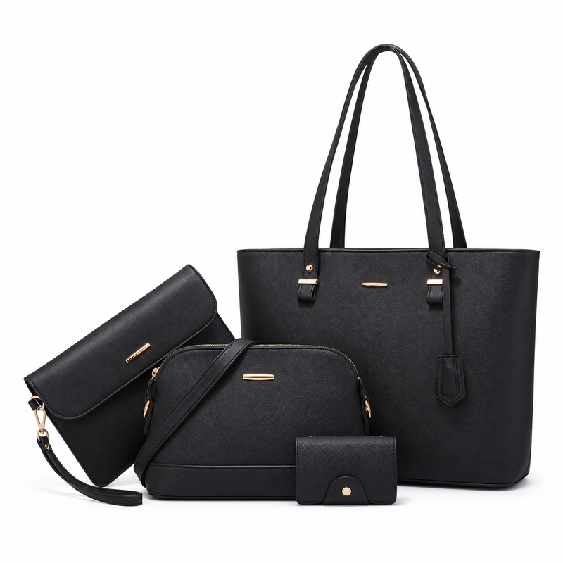 Elegant Black Four Piece Handbag Set-4