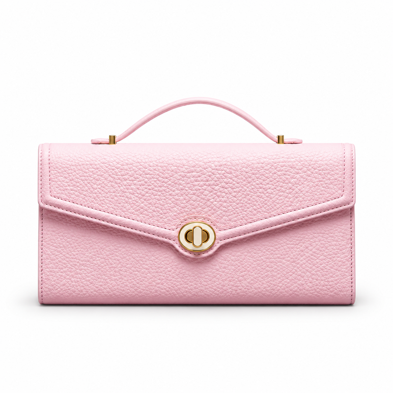 Elegant Pink Envelope Clutch With Handle-4