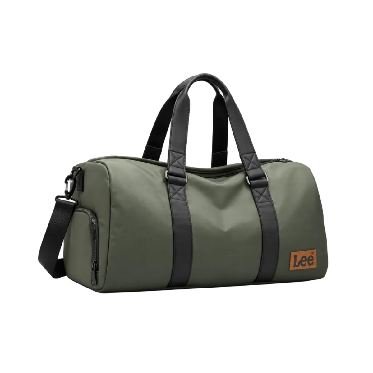 Olive Green Leather Duffel Travel Bag