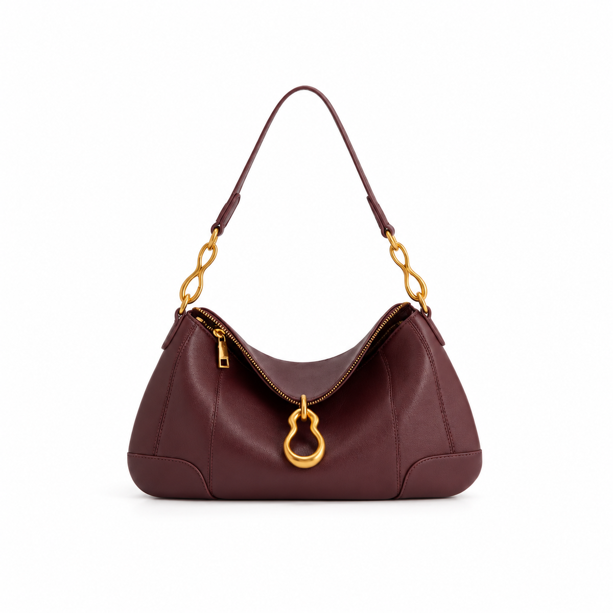 Burgundy Gold Chain Hobo Shoulder Bag-2