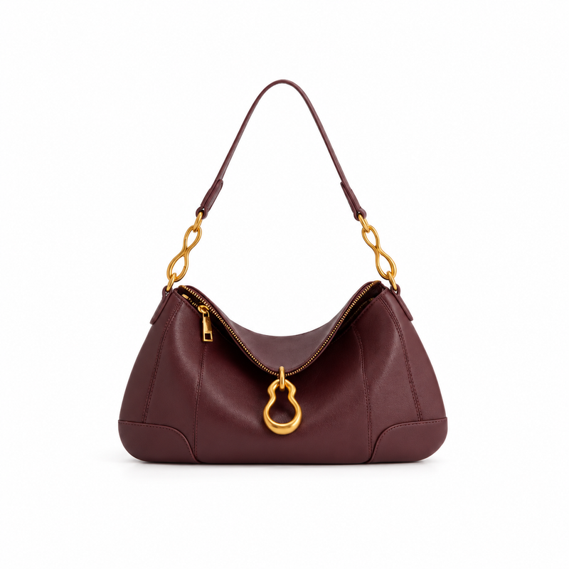 Burgundy Gold Chain Hobo Shoulder Bag-2
