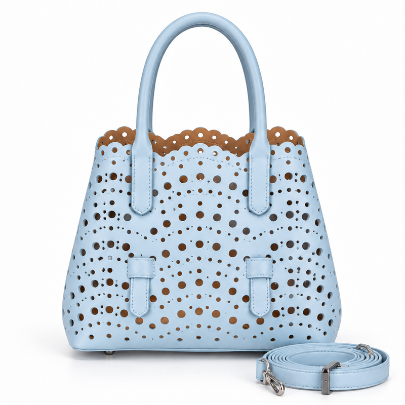 Denim Blue Laser-Cut Tote Handbag-4