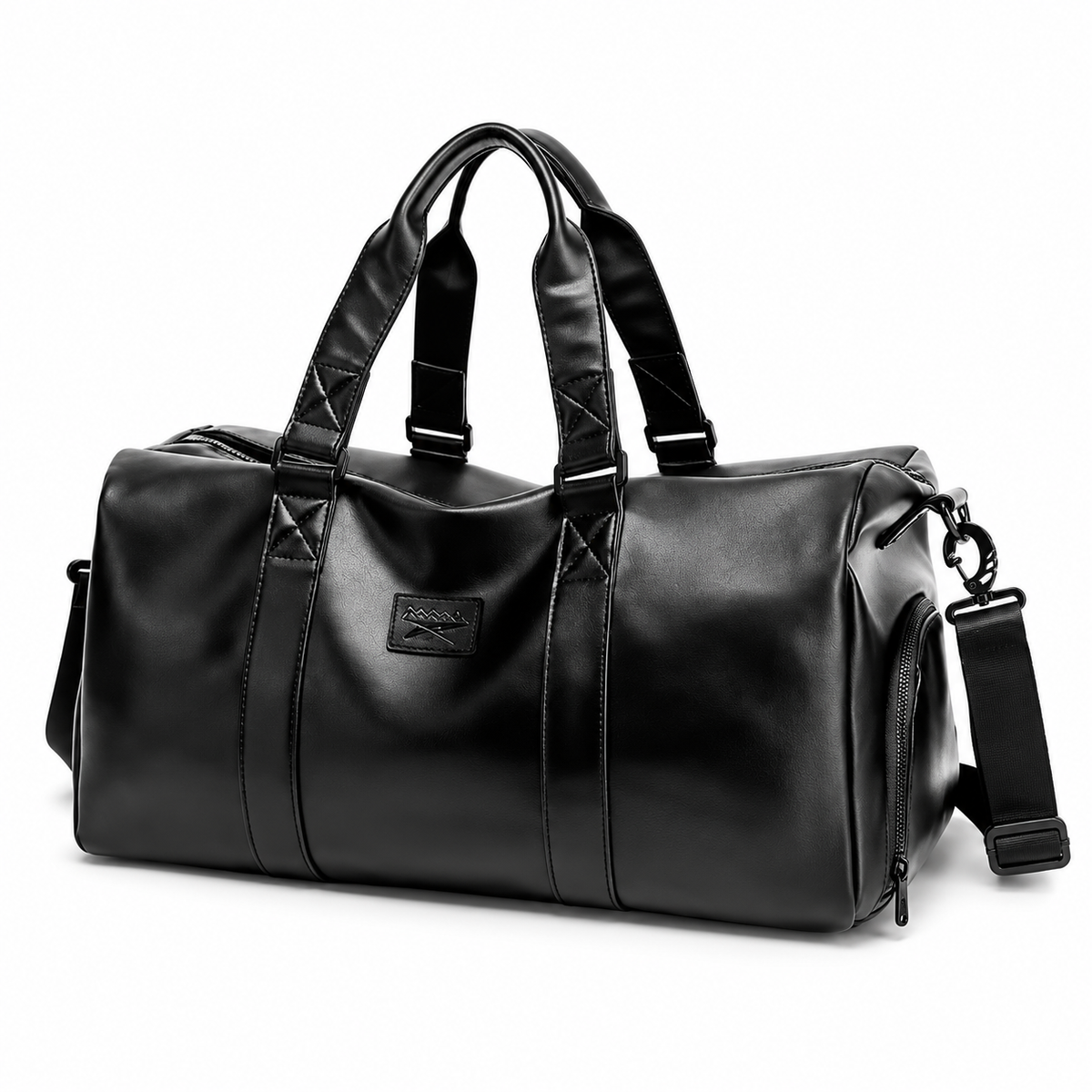 Classic Black Leather Travel Duffel Bag-3