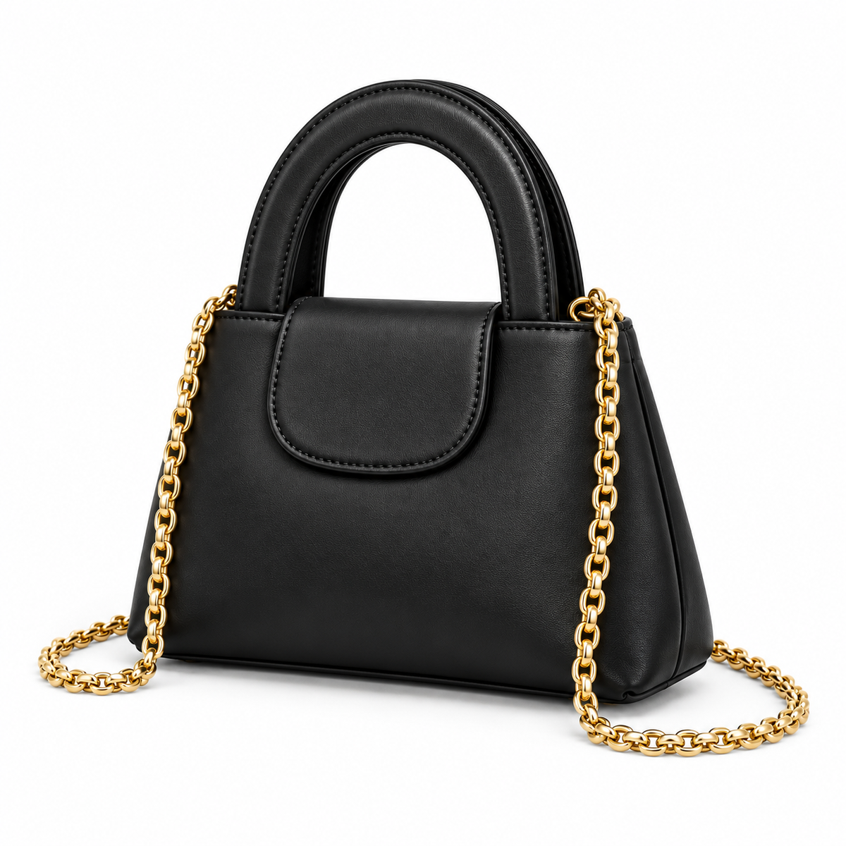 Black Vegan Leather Chain Handle Handbag-3