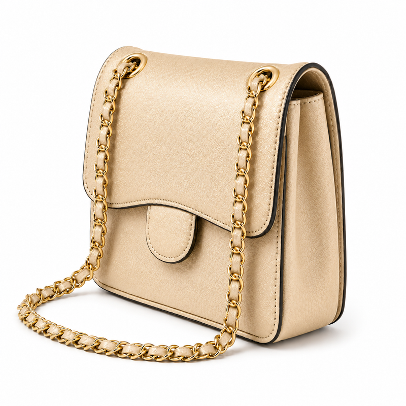 Champagne Textured Chain Strap Shoulder Bag-2