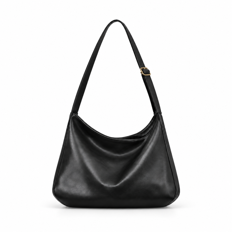 Elegant Black Slouchy Adjustable Crossbody Bag-4