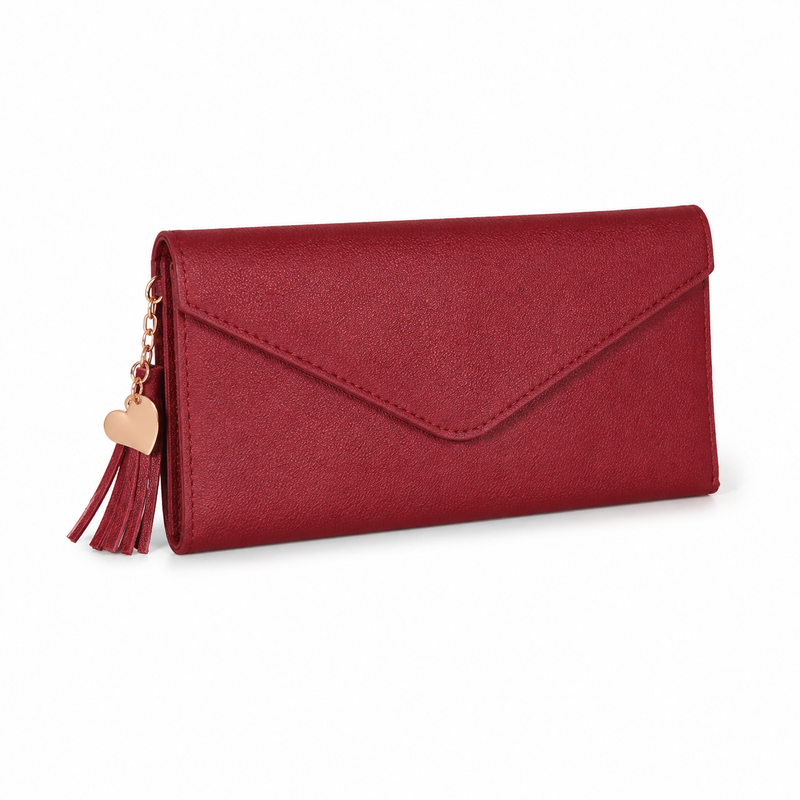 Burgundy Envelope Clutch Wallet Tassel Charm-1