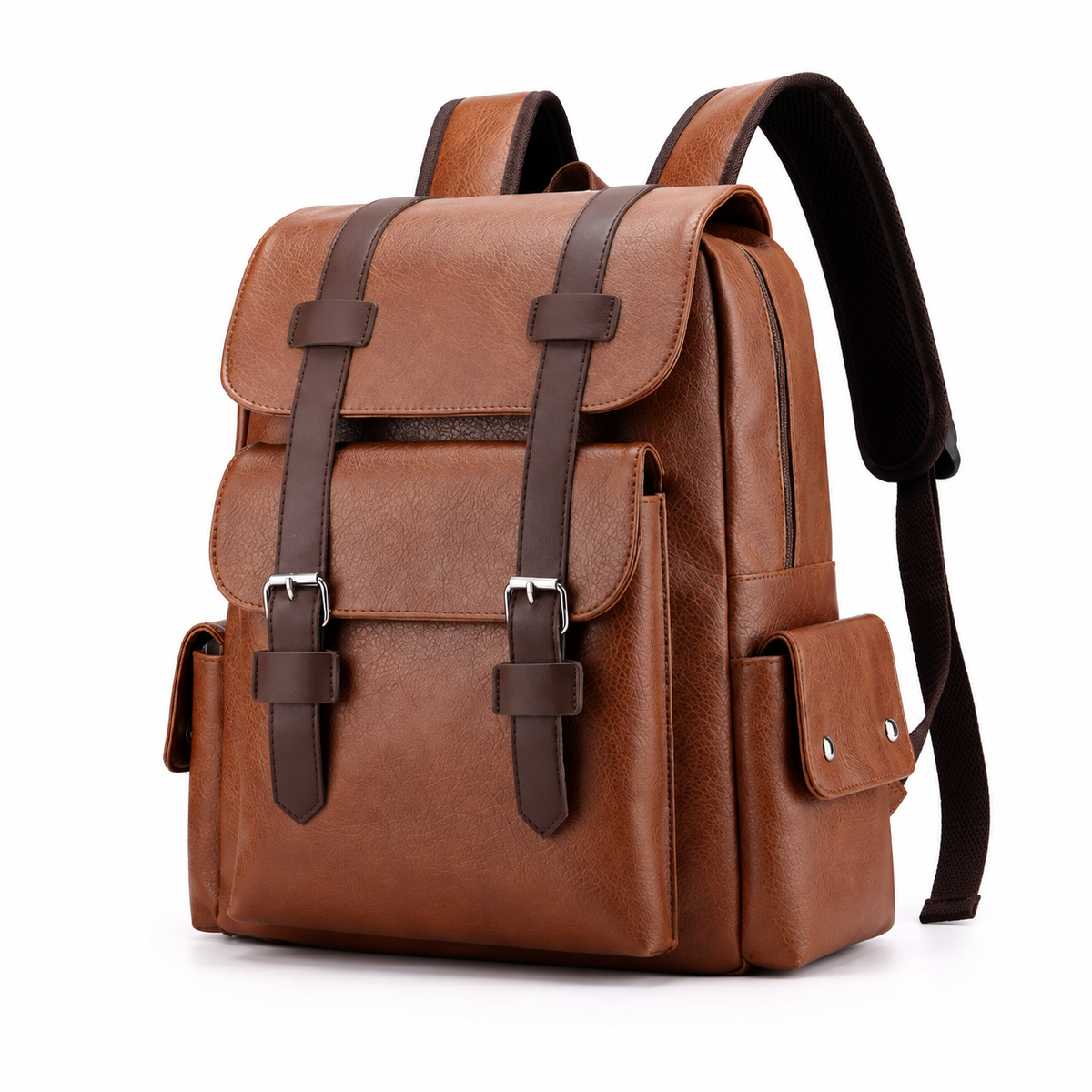 Vintage Brown Backpack With Buckle Details-3