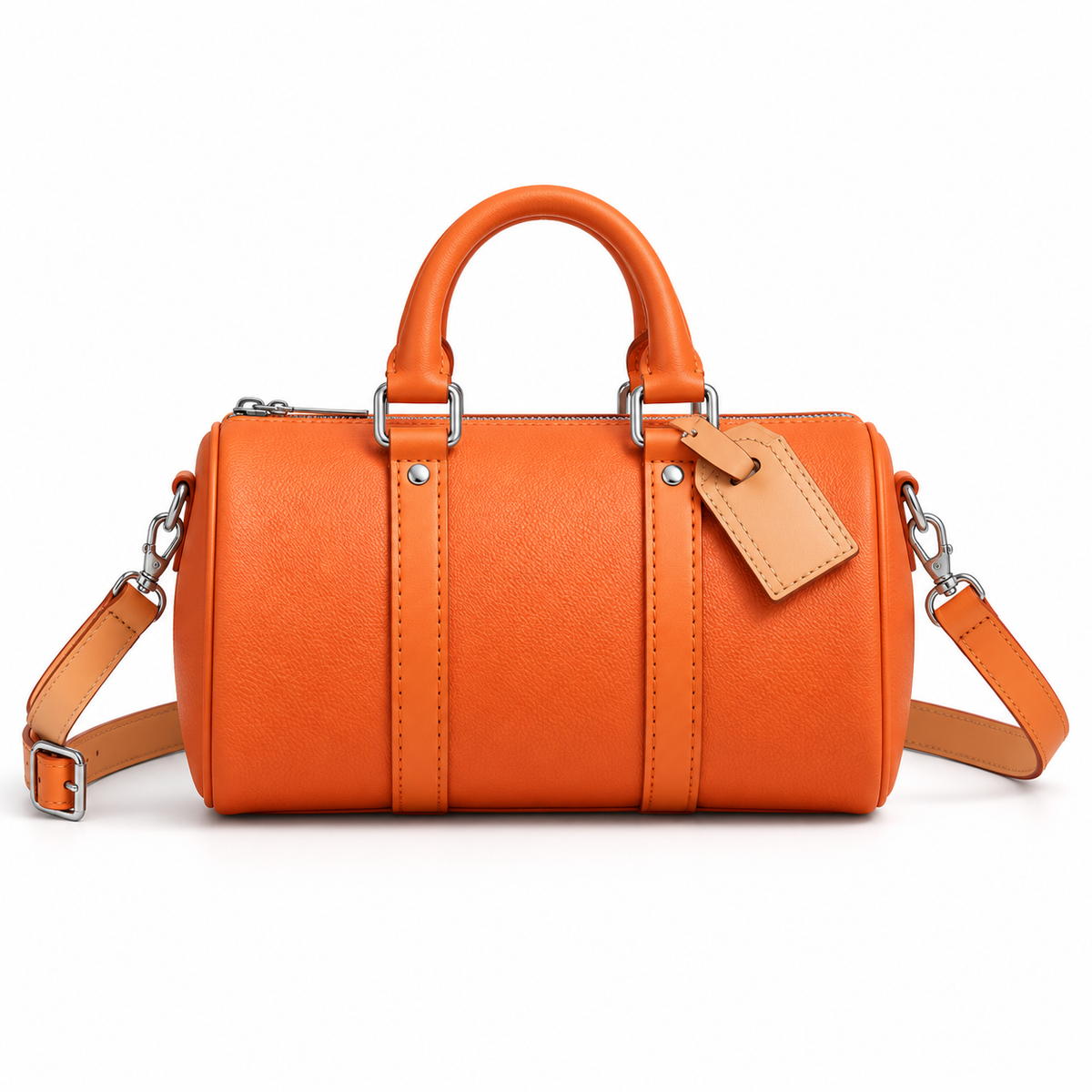 Vibrant Orange Barrel Bag With Strap-4