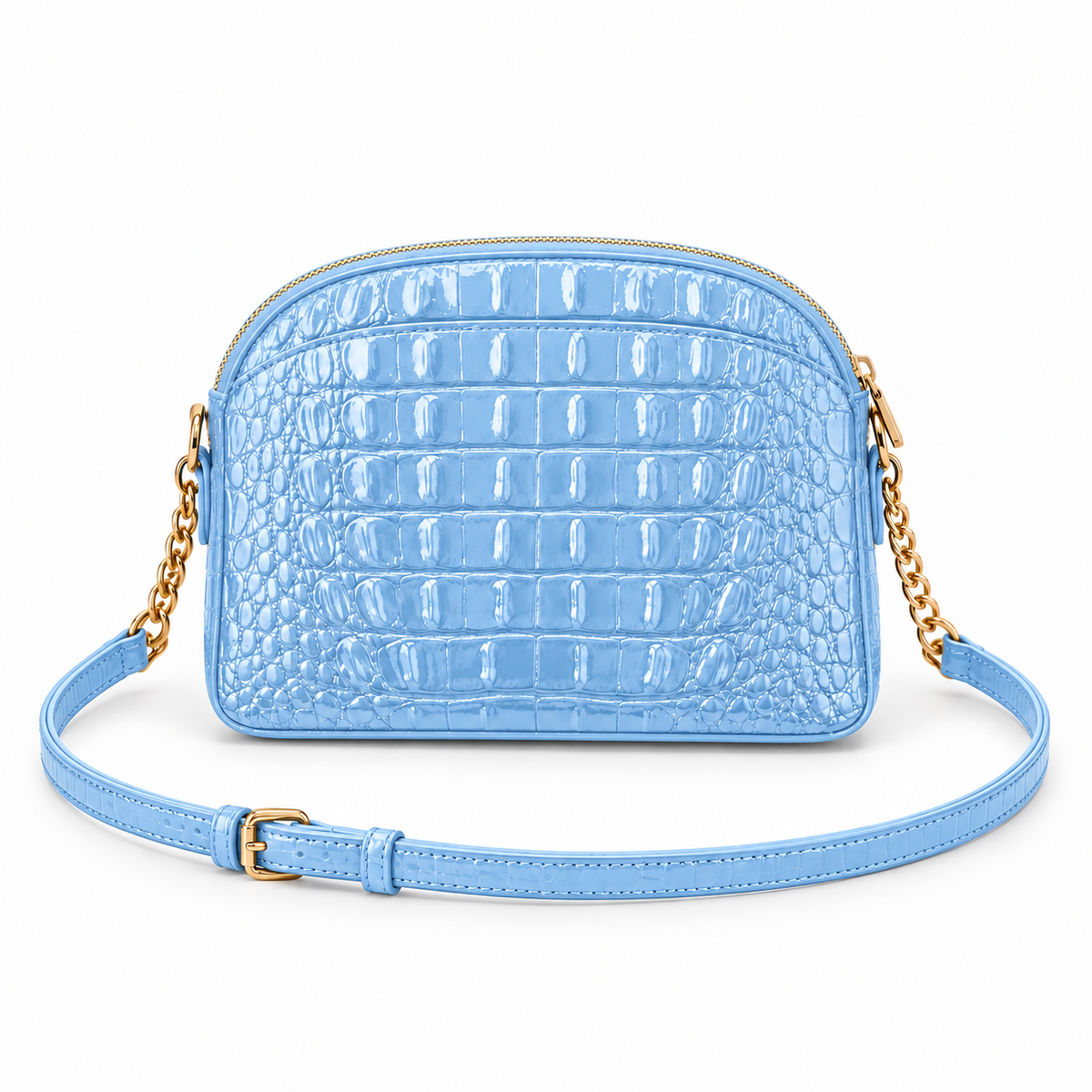 Sky Blue Crocodile Embossed Crossbody Bag-2