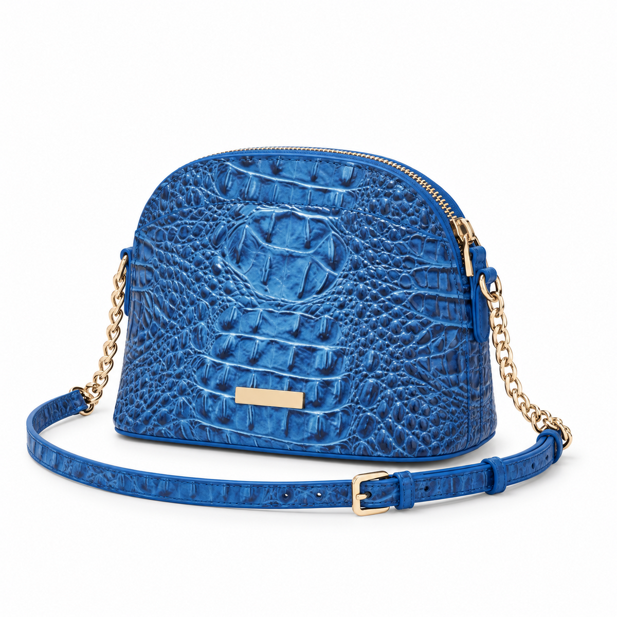 Blue Crocodile Embossed Dome Crossbody Bag-3