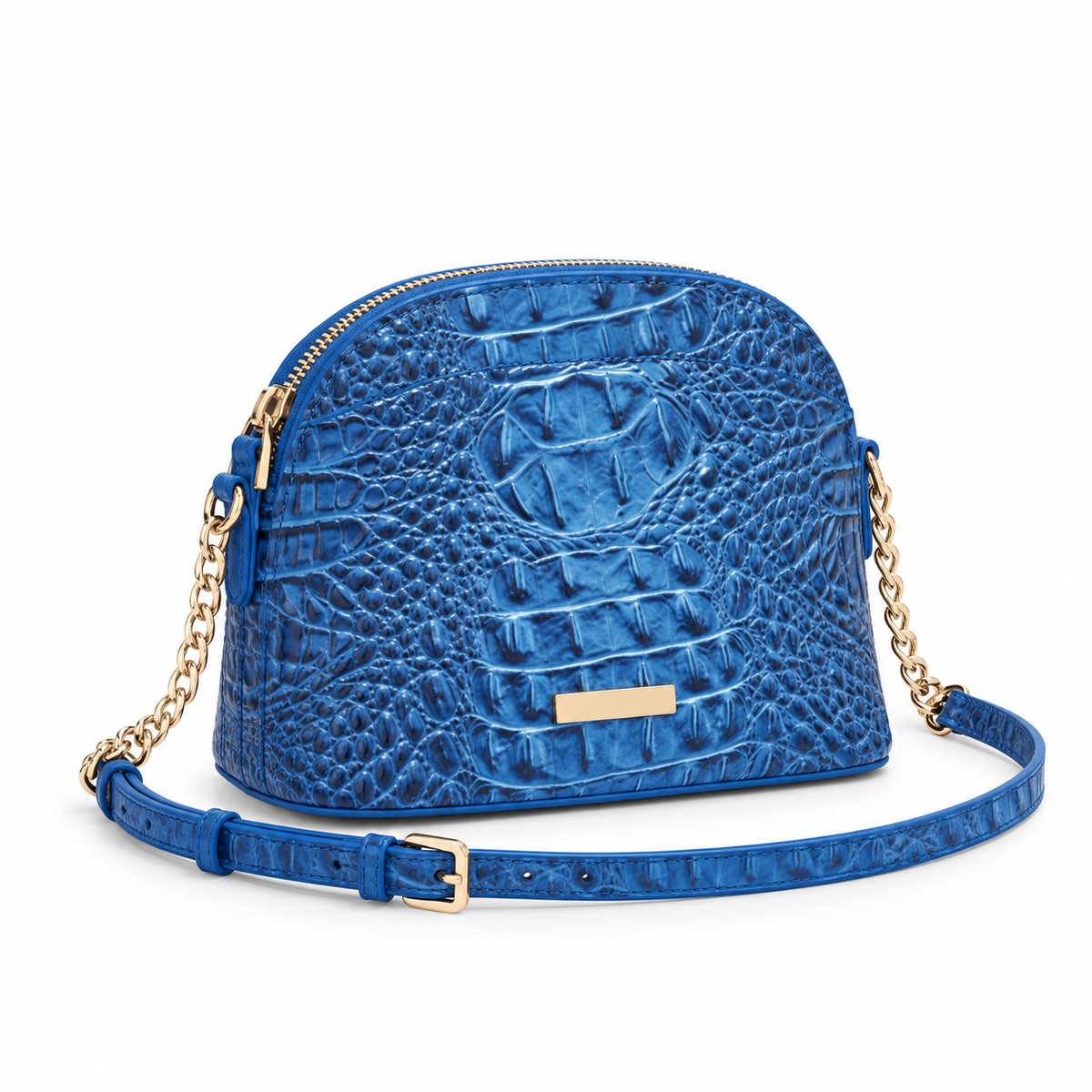 Blue Crocodile Embossed Dome Crossbody Bag-1