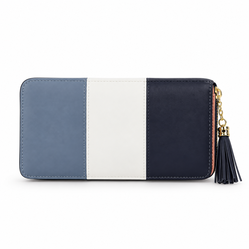Elegant Colour Block Wallet With Tassel-2