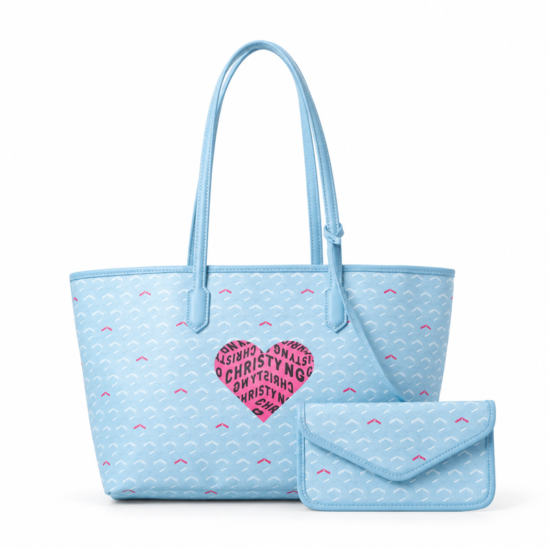 Sky Blue Heart Pattern Tote Set-3