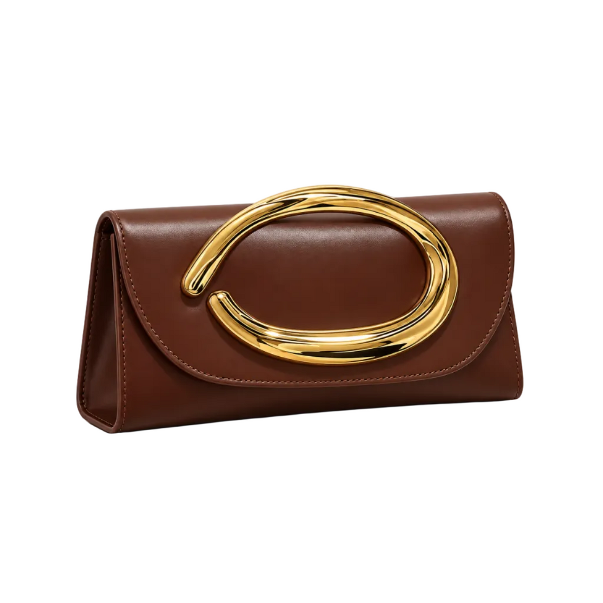Chocolate Brown Clutch With Golden Loop-1