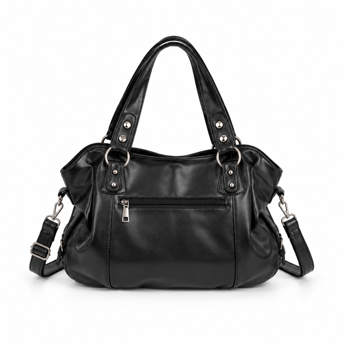 Black Lace-Up Ruched Shoulder Tote Bag-4