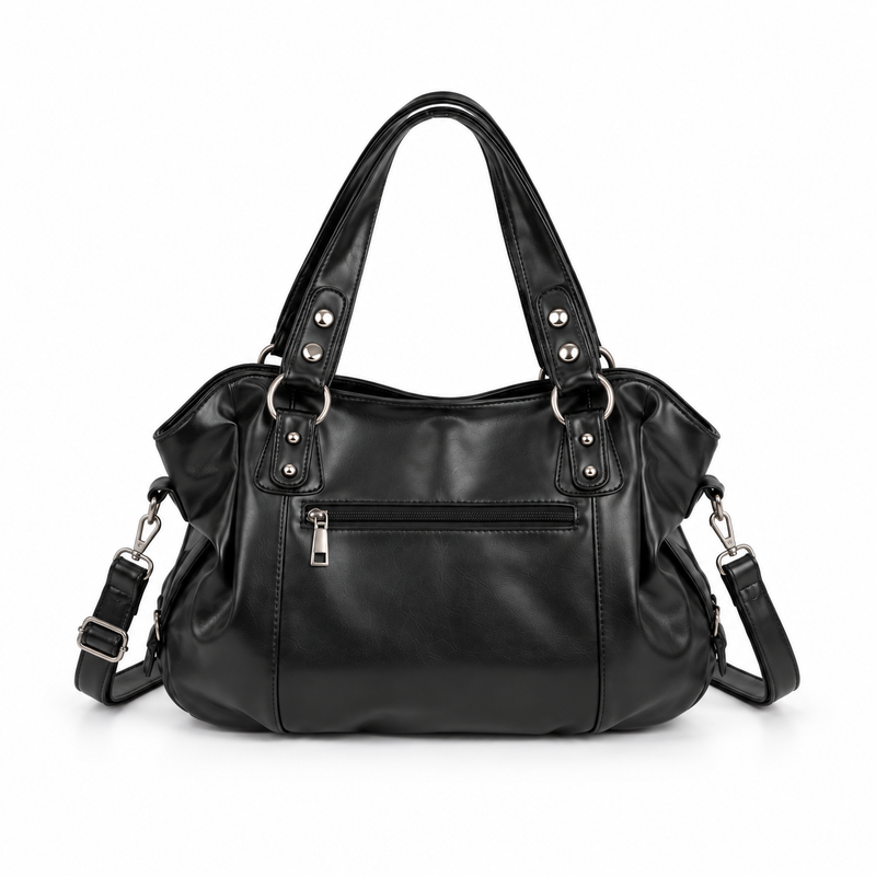 Black Lace-Up Ruched Shoulder Tote Bag-4