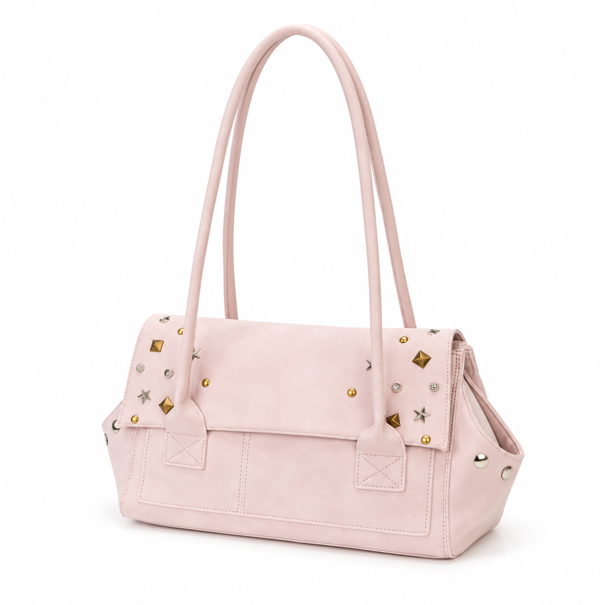 Blush Pink Star Studded Shoulder Handbag-4