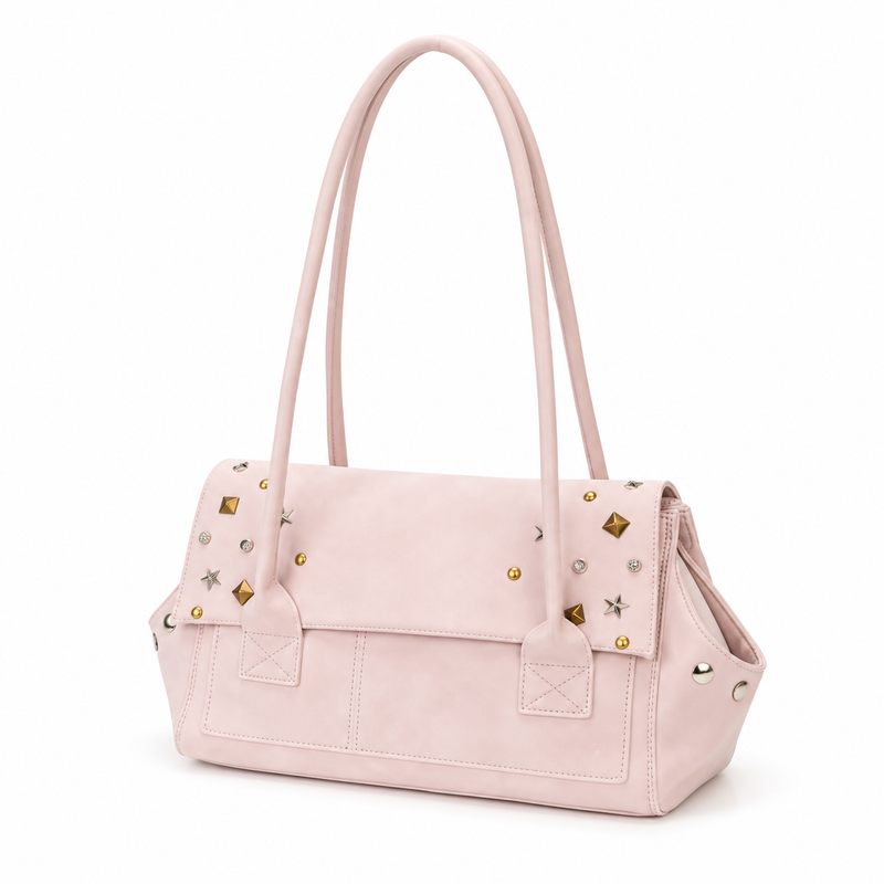 Blush Pink Star Studded Shoulder Handbag-4