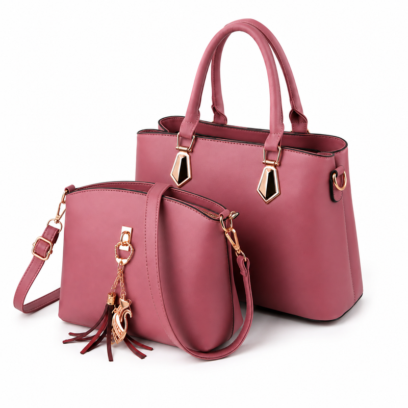 2-Piece Dusty Rose Handbag Set with Tote and Crossbody Bag-2