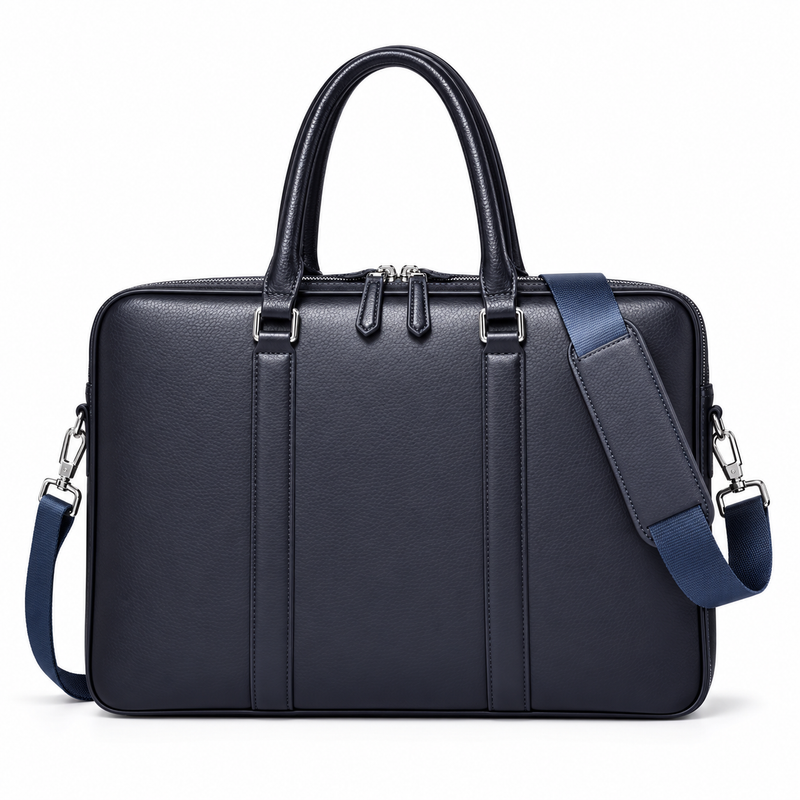 Classic Navy Leather Laptop Briefcase Bag-2